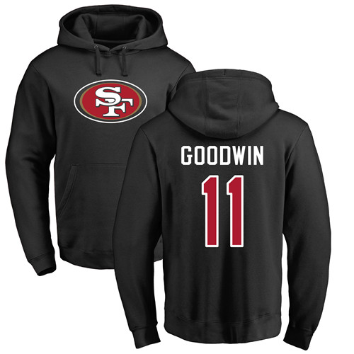 Men San Francisco 49ers Black Marquise Goodwin Name and Number Logo #11 Pullover NFL Hoodie Sweatshirts